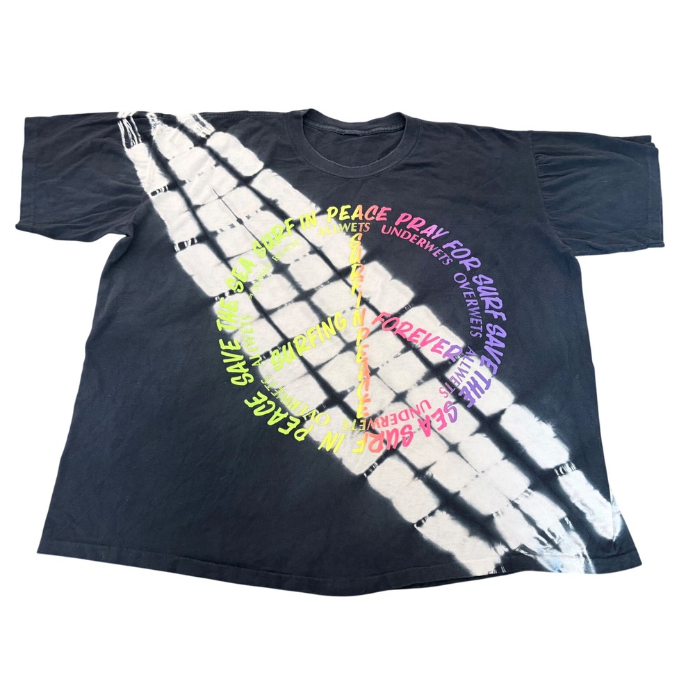 Vintage 90s Surf Peace Tie Dye Under Wet Shirt Black Neon XXL Single Stitch
